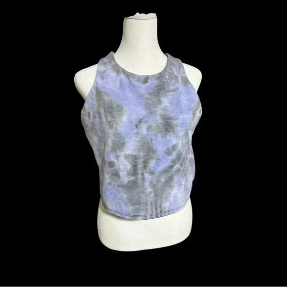Athleta Crop Tank Top Blue Gray Stretch Gym Support Plus Size Workout Activewear - Picture 1 of 9